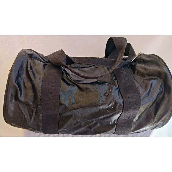 Lesportsac Weekender Bag Black Shiny 14" Overnight Pockets Coated Duffe Bag Rare - Picture 5 of 14